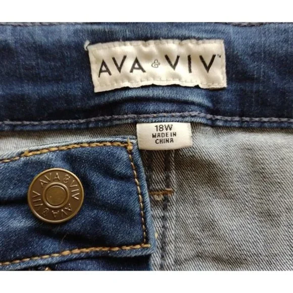 Ava Viv Jeans Womens 18w Distressed Stretch Raw Hem - Picture 5 of 13